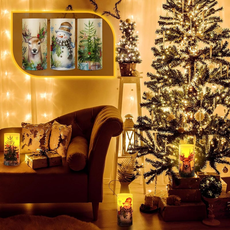 ROCEEI Store 3 Pcs Winter Retro Candles Vintage Style Battery Operated LED Candles Winter Retro Pillar Flickering Real Wax Decorations for Indoor Table Decor Happy New Year Gifts Holiday Party - Image 4